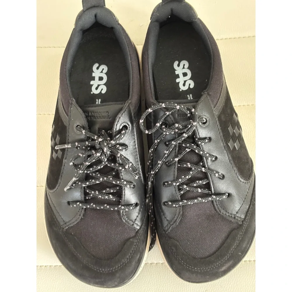 SAS Shoemakers Black Leather Suede‎ Comfort Walking Sneakers free timeg